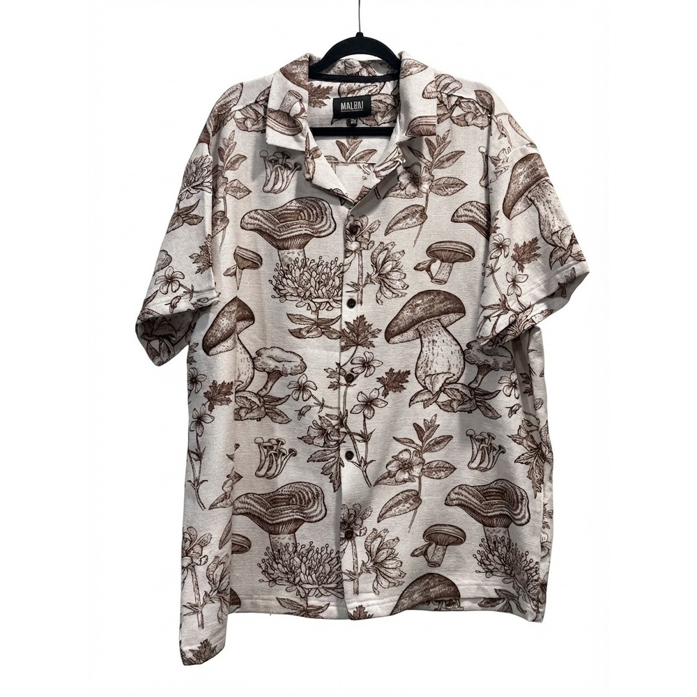 Malibu by Drill Clothing Co Mens 2XL Mushroom Botanical Print Button Up Shirt